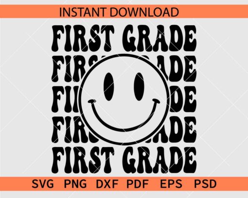 Stacked First Grade Smile SVG, First Grade Happy Face SVG