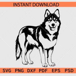 Standing Siberian Husky Stencil SVG, Siberian Husky Dog Breed Silhouette SVG