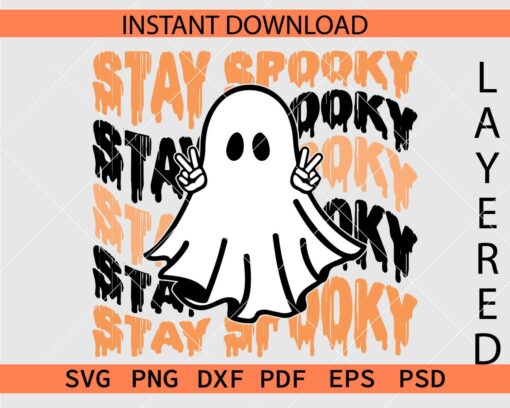 Stay Spooky Peace Hand ASL Ghost SVG