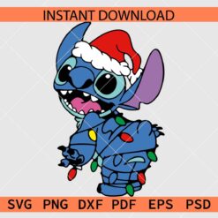 Stitch with Santa hat and Christmas Lights Vector SVG