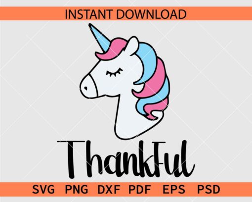 Thankful Unicorn Layered Vector SVG, Unicorn Head Thankful Stencil SVG