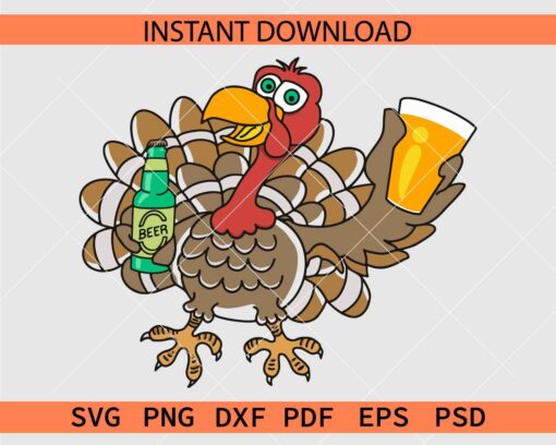 Thanksgiving cartoon turkey with beer Illustration SVG