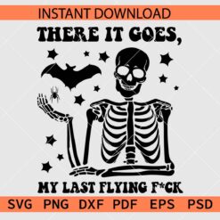 There it goes Halloween Skeleton Silhouette SVG, Skeleton with Bat and spider SVG