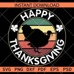 Turkey in Retro circle Happy Thanksgiving Clipart SVG
