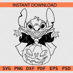 Vampire Stitch Coloring Page SVG, Stitch on Halloween Pumpkin Coloring Page SVG