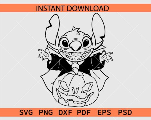 Vampire Stitch Coloring Page SVG, Stitch on Halloween Pumpkin Coloring Page SVG