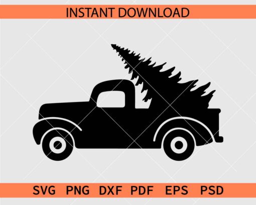 Vintage Truck Carrying Christmas Tree Silhouette SVG
