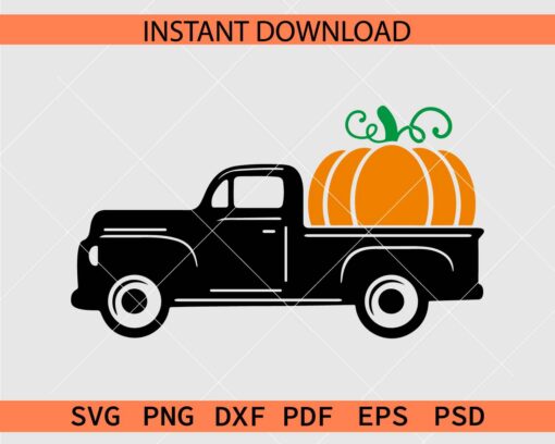 Vintage Truck Carrying Pumpkin Vector SVG, Pumpkin on Truck Clipart SVG
