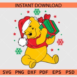 Winnie the Pooh Carrying Present with Santa hat Décor SVG