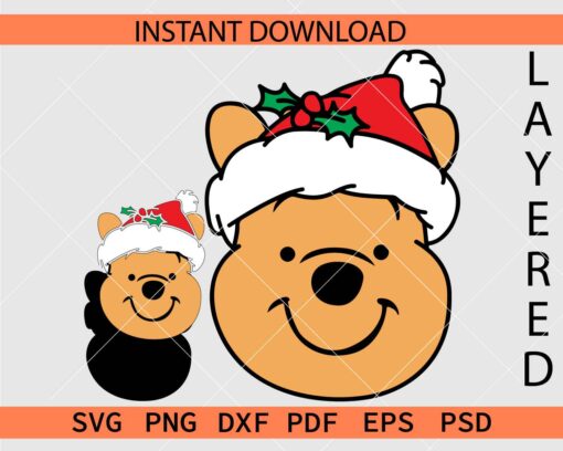 Winnie the Pooh with Santa Hat SVG, Christmas Winnie the Pooh Décor SVG