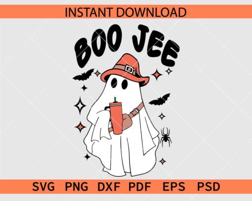 Witch Boo Jee Ghost SVG, Boo Jee Ghost with Iced Coffee Clip Art SVG