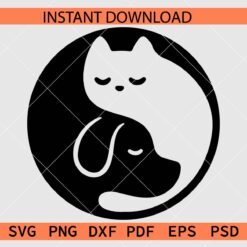 Yin Yang Cat and Dog Illustration SVG, Yin Yang Cat and Dog Silhouette SVG
