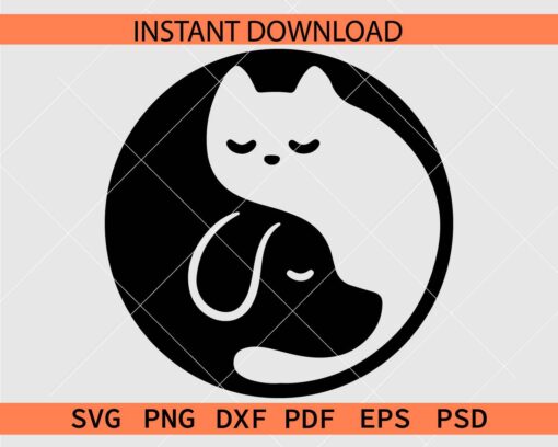 Yin Yang Cat and Dog Illustration SVG, Yin Yang Cat and Dog Silhouette SVG