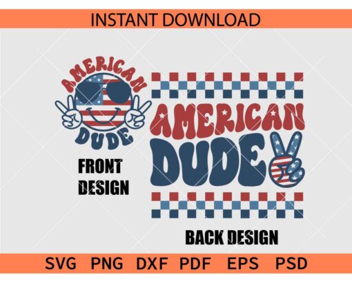 American Dude Peace Smile SVG, American Dude Retro Wavy Text SVG