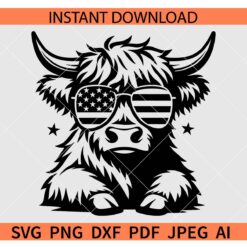 American Flag Sunglasses Highland Cow SVG, Peeking Patriotic Highland Cow SVG