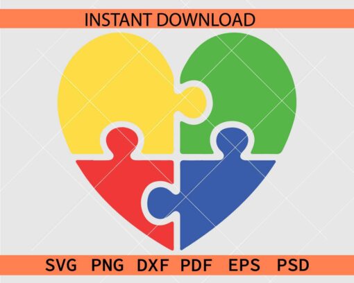 Autism heart puzzle SVG, Autism Awareness Puzzle in Heart Symbol SVG