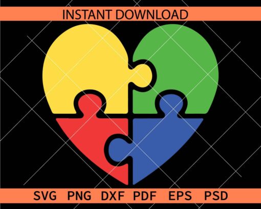 Autism heart puzzle SVG, Autism Awareness Puzzle in Heart Symbol SVG