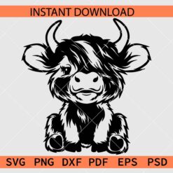 Baby Highland Cow Silhouette SVG, Cute Highland Cow Calf SVG