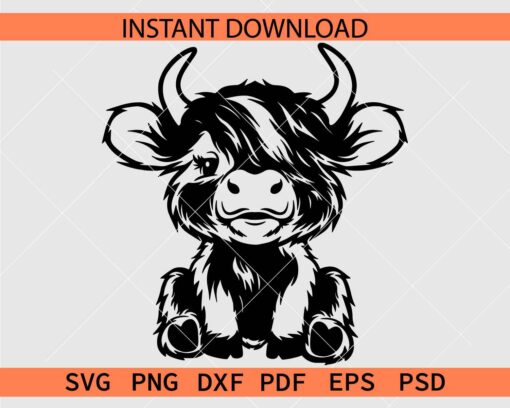 Baby Highland Cow Silhouette SVG, Cute Highland Cow Calf SVG