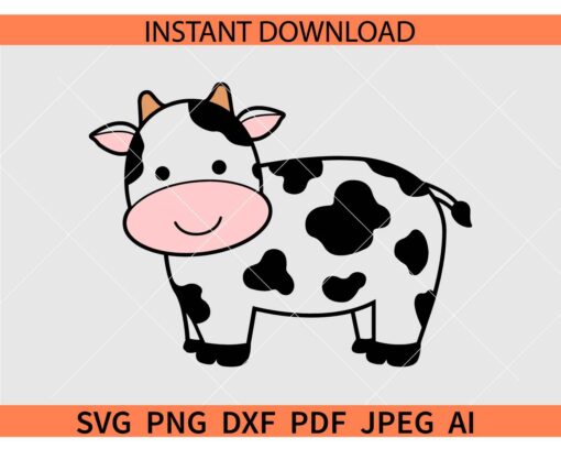 Baby cow cartoon SVG, Cute Baby Cow Standing SVG