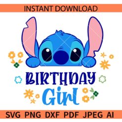 Birthday Girl Stitch SVG, Peeking Stitch Birthday Girl SVG