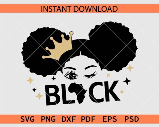 Black girl With Crown Winking SVG, African Queen Winking SVG