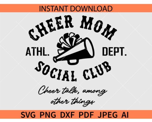 Cheer Mom Social Club Pom Pom SVG, Cheer Mom Social Club megaphone SVG