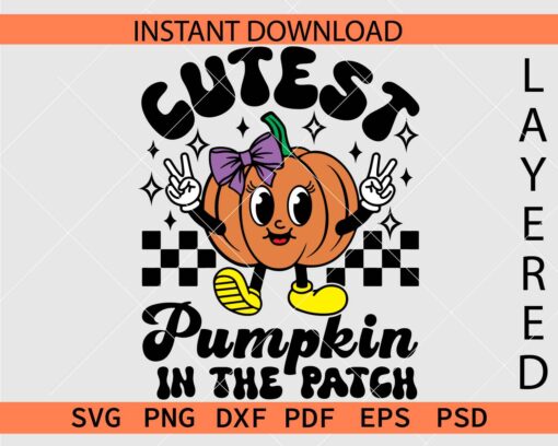 Cutest pumpkin in the patch SVG, Peace Out Pumpkin Cartoon with Bow SVG