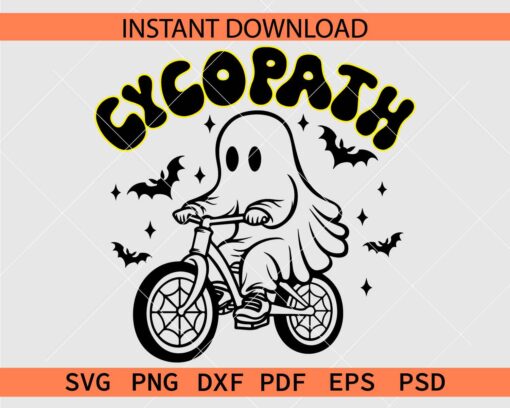Cycopath Ghost on Bicycle SVG, Halloween Ghost Riding Bike Cycopath SVG
