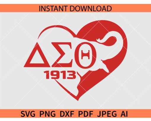 Delta Sigma Theta 1913 Elephant in Heart SVG