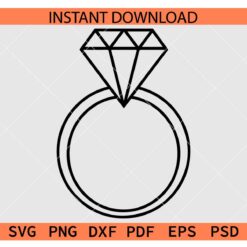 Diamond Wedding Ring Sketch SVG, Wedding Ring Outline Diamond SVG