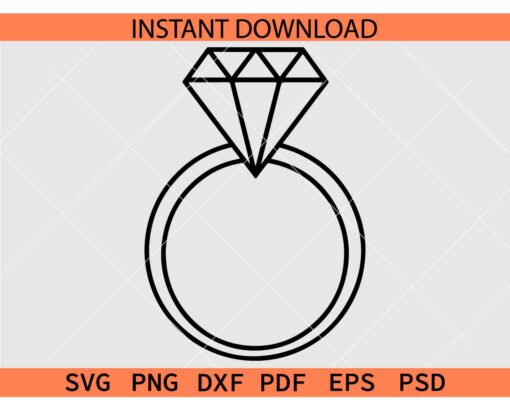 Diamond Wedding Ring Sketch SVG, Wedding Ring Outline Diamond SVG