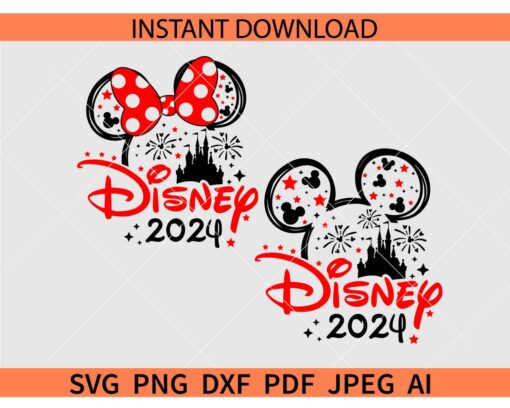 Disney 2024 Mickey Minnie Bundle SVG, 2024 Vacation Castle Mouse SVG