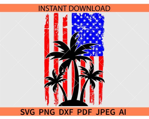 Distressed American Flag Palm Trees svg, 4th of July Palm Trees SVG