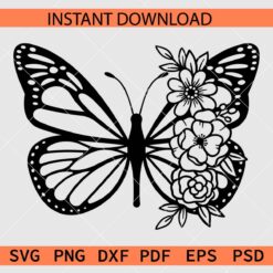 Floral Butterfly Silhouette SVG, Butterfly Flowers Silhouette SVG