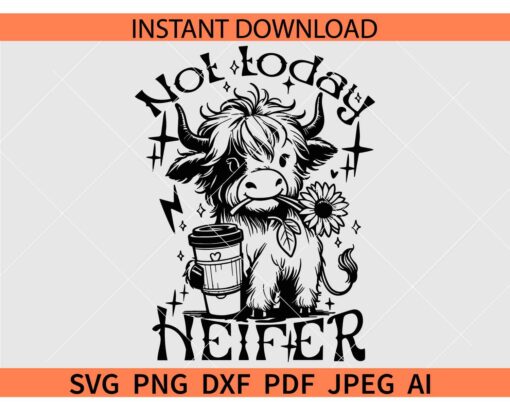 Floral Not today heifer SVG, Not today heifer Iced Coffee SVG
