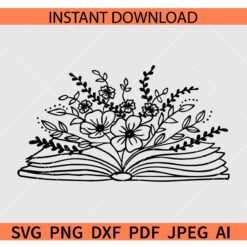 Floral Open Book SVG, Open Book Flowers SVG
