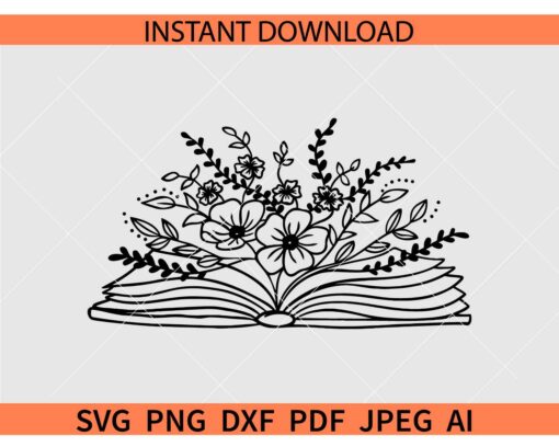 Floral Open Book SVG, Open Book Flowers SVG
