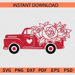 Floral Vintage Valentine truck SVG, Old Valentine Truck Flowers SVG