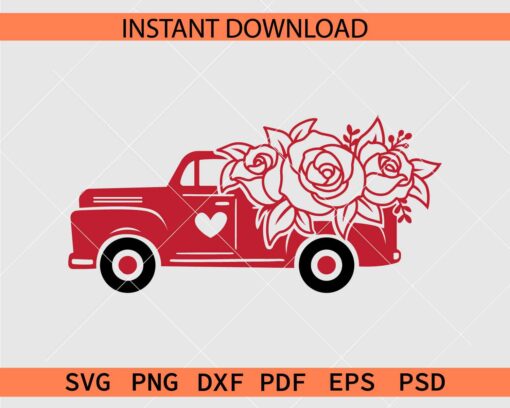 Floral Vintage Valentine truck SVG, Old Valentine Truck Flowers SVG
