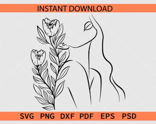 Floral Woman Sketch SVG, Floral Woman Outline SVG