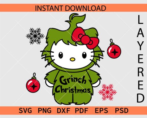 Grinch Christmas Hello Kitty SVG, Grinch Christmas Kitten Décor SVG