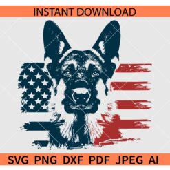 Grunge German Shepherd American Flag SVG, Distressed German Shepherd US Flag SVG