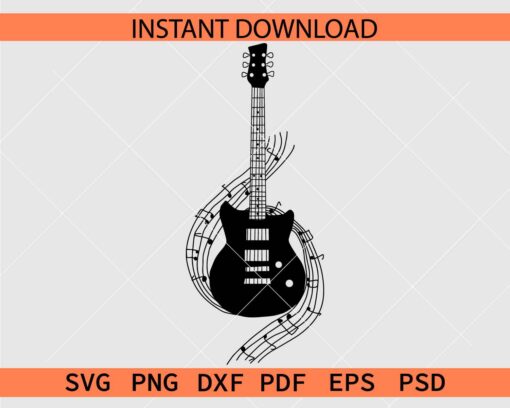 Guitar Music SVG, Guitar with Music Note SVG