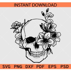 Halloween Floral Skull SVG, Skull Flowers Silhouette SVG