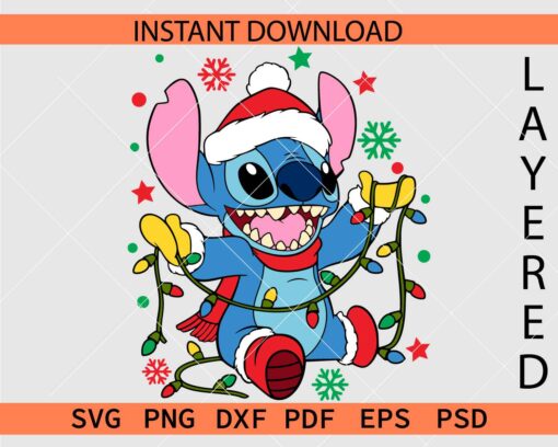Happy Stitch With Christmas Lights SVG, Santa Stitch with Christmas Lights SVG