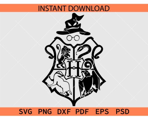 Harry potter Hogwarts Crest SVG, Hogwarts houses Gryffindor Slytherin SVG