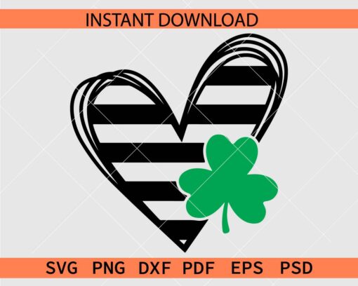 Heart Symbol with Clover Leaf SVG, Shamrock Leaf Heart Love SVG