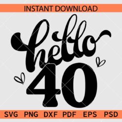Hello 40 Stencil SVG, Hello 40 Silhouette SVG, 40th Birthday SVG