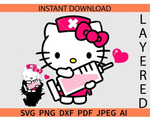 Hello Kitty Nurse with Syringe SVG, Nurse Kitty with Syringe SVG